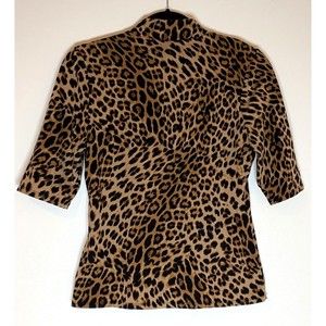 Guess Women's Leopard Print Mock Neck Short Sleeve Pullover Blouse